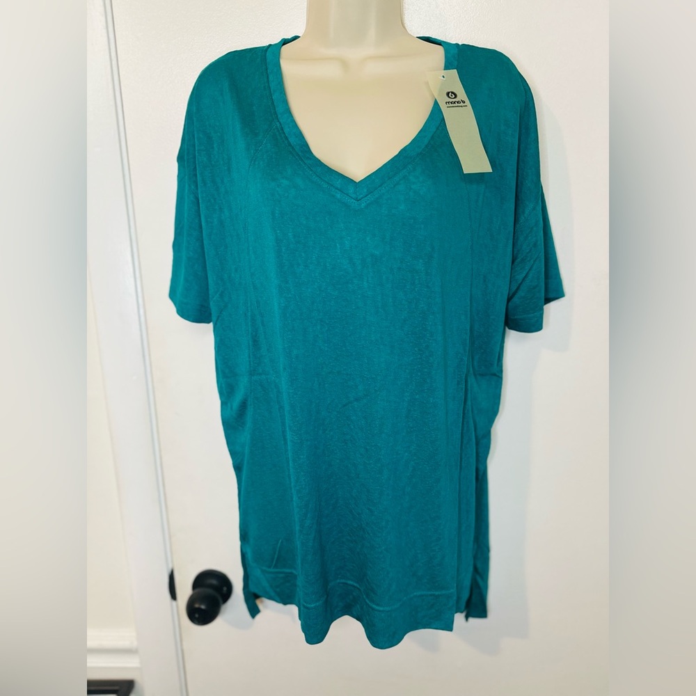 Mono B Active Wear Teal V-Neck Short Sleeve Shirt - Women’s Size M New With Tags